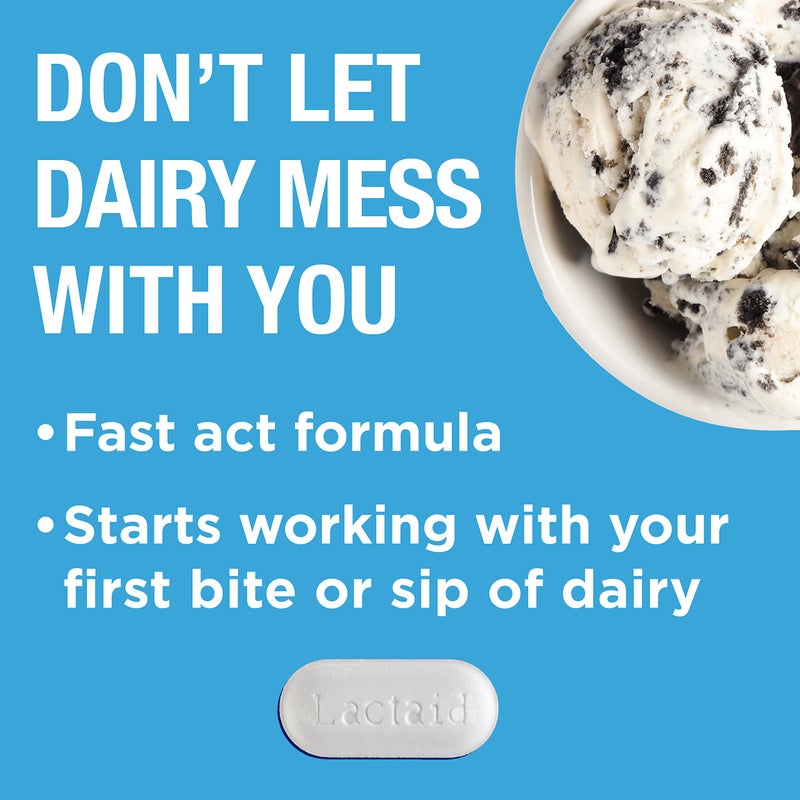 Lactaid Fast Act Lactose Intolerance Caplets with Lactase Enzyme, Dairy Relief from Gas, Bloating & Diarrhea, 9000 FCC Lactose Intolerance Pills, 96 Individual Travel On-The-Go Packs (96 x 1 ct) - Image 2